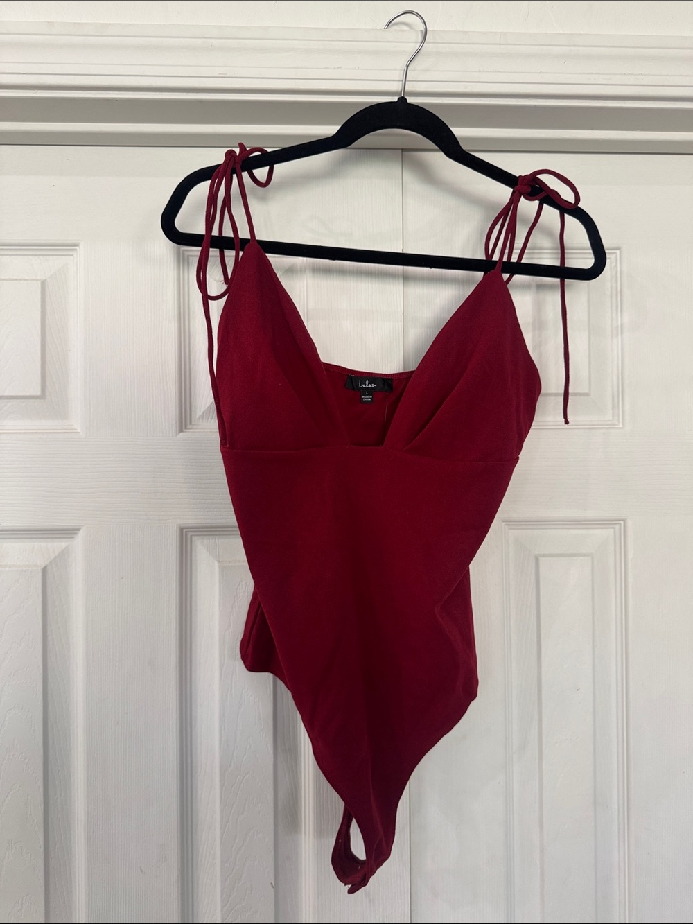 Lulu's Wine Tie-Shoulder V-Neck Bodysuit